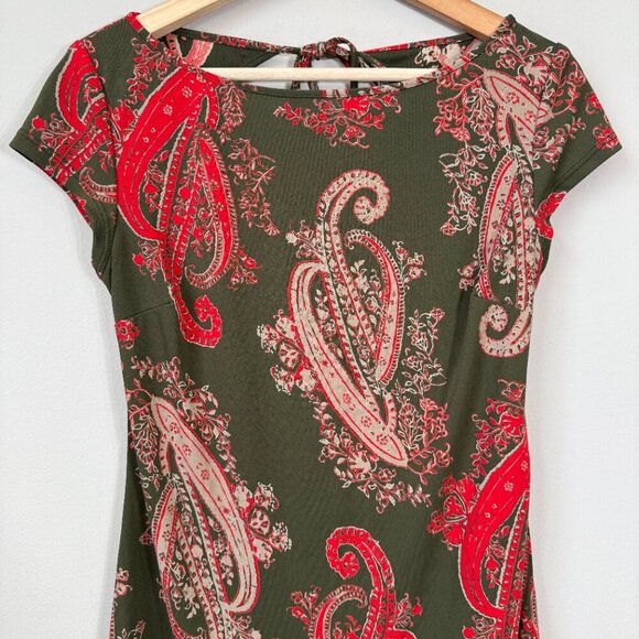 Vintage BCBG Paisley Open Back Mini Dress Women's Medium Green Red Y2K Party - Picture 5 of 11